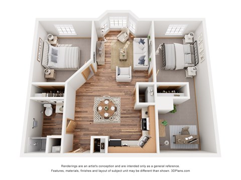 Floor plan for 2 beds, 1 bath, 875 sqft